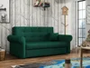 A green sofa is shown in a room with a forest-themed wallpaper and a birdhouse decoration. Náhľad obrázku produktu