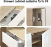 Collage of four images showing details of a drawer cabinet lock mechanism. Produktbild-Vorschau