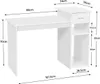 A white desk with dimensions indicated by measurement lines and text. Produktbild-Vorschau