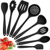 set di 8 utensili da cucina in silicone nero - Resistente Anteprima dell’immagine prodotto 1
