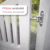 A close-up of a gate hinge and part of a wooden gate, with text overlay. Produktbild-Vorschau