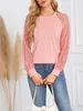 ASKSA Damen T-Shirt Rundhals Plissee Spitze LangarmShirts Produktbild-Vorschau 6