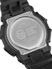 Close-up of the back of a black Casio G-Shock watch, showing the metal case back with engraved text and logos. Produktbild-Vorschau