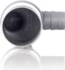 A close-up studio shot of a gray plastic hose connector with a 90-degree angle, reflecting on a white surface. Podgląd zdjęcia produktu