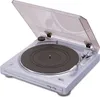 A silver Denon DP-29F fully automatic turntable with its lid open, shown from a slightly elevated front-left angle against a white background. Voir les images du produit