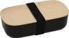 A black lunchbox with a light wood lid secured by a black elastic band. Produktbild-Vorschau