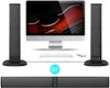 A collage showing a computer setup with two vertical speakers and a soundbar, with the text 'or' in the middle. Produktbild-Vorschau