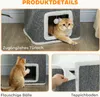 A collage of images showing a cat tree with a cat interacting with it, and close-ups of its features. Produktbild-Vorschau