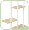 A close-up view of a white metal shelf unit with light wood shelves. Anteprima dell’immagine prodotto