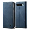 A blue flip-style phone case for a Google Pixel phone is shown from the front and side. Produktbild-Vorschau