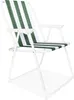 A white and green striped folding camping chair shown from a side-angle. Anteprima dell’immagine prodotto