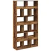 A tall, narrow bookshelf made of reclaimed wood-look material, with multiple open cubbies. Náhled obrázku produktu