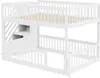 A white bunk bed with a safety staircase and storage drawers. Voir les images du produit