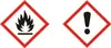 Two hazard symbols, one indicating flammability and the other an exclamation mark for general hazard. Anteprima dell’immagine prodotto