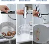 A collage of three images showing different spray modes of a kitchen faucet. Produktbild-Vorschau