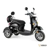 A black three-wheeled electric scooter is shown against a white background. Produktbild-Vorschau