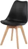 A black dining chair with wooden legs is shown against a white background. Náhled obrázku produktu
