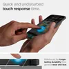 A hand holding a smartphone with a screen protector, demonstrating touch response and durability. Podgląd zdjęcia produktu