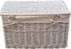 A white wicker laundry basket with a beige fabric liner and ties. Produktbild-Vorschau