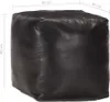 A black leather pouf with dimensions indicated. Produktbild-Vorschau