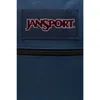 A close-up view of a blue Jansport backpack, showing the logo and a zipper. Produktbild-Vorschau