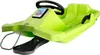 A bright green plastic sled with a black steering wheel and a tow rope. Produktbild-Vorschau