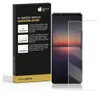 A product box for a screen protector is shown next to a smartphone with a screen protector applied. Produktbild-Vorschau