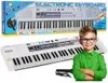 A collage showing an electronic keyboard and a young boy wearing glasses and a green shirt. Produktbild-Vorschau