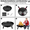 An instructional diagram showing the assembly steps of a fire pit, followed by an image of the assembled fire pit with a person giving a thumbs up. Náhled obrázku produktu