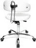 A white office chair with a chrome base and wheels, shown from the back. Produktbild-Vorschau