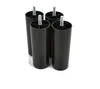 Four black cylindrical furniture legs with metal threaded bolts on a white background. Podgląd zdjęcia produktu