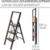 A step ladder shown in two states: open and folded, with dimensions indicated. Anteprima dell’immagine prodotto