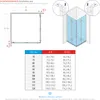 A diagram and a table showing installation dimensions and size options for a shower enclosure. Produktbild-Vorschau