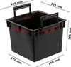 A black square planter insert with handles, shown with dimensions indicated by red dashed lines and text labels. Produktbild-Vorschau