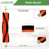 A close-up view of a vacuum cleaner main brush with descriptive text and inset images highlighting its features. Produktbild-Vorschau