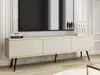 A modern TV stand with a minimalist design, featuring three cabinets and sleek metal legs, placed in a well-lit living room setting. Produktbild-Vorschau