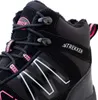 A close-up view of a black winter boot with pink accents and branding. Podgląd zdjęcia produktu