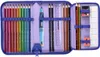 A purple pencil case filled with colored pencils, pens, a ruler, and a sharpener. Anteprima dell’immagine prodotto