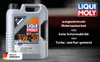 A plastic container of motor oil is shown with marketing text on the right side. Produktbild-Vorschau