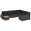 Design 10-tlg. Garten-Sofagarnitur mit Kissen Schwarz Poly Produktbild-Vorschau 2
