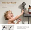 A child reaching for a shower head, with product details and features highlighted. Anteprima dell’immagine prodotto