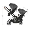 A side view of a black double stroller with brown handles, shown against a white background. A measurement scale of 112 cm is visible on the left side of the image, and an arrow indicating a 3x adjustment is shown on the right. Produktbild-Vorschau