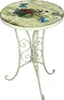 A round side table with a floral and butterfly design on the tabletop and a cream-colored metal base. Produktbild-Vorschau