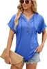 ASKSA Dámská mikina s kapucí tričko Button-up V-neck Letní Náhled obrázku produktu 1