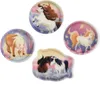 A collage of four round and shaped plates, each featuring a different illustration of a pony or horse with flowers. Náhľad obrázku produktu