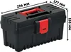 A black toolbox with red accents, shown with dimensions indicated. Produktbild-Vorschau