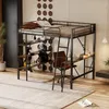 A loft bed with a desk and shelves underneath, set up in a bedroom. Produktbild-Vorschau