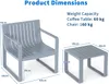 A diagram showing the dimensions and weight capacity of a two-piece garden furniture set, consisting of a chair and a coffee table. Podgląd zdjęcia produktu