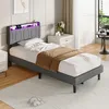 UnboxG Einzelbett 90x200 cm Grau aus Leinen mit Produktbild-Vorschau 2