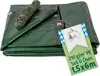 A folded green tarp with a rope and a product tag. Produktbild-Vorschau